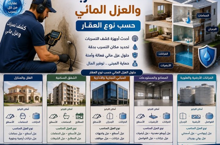 كشف التسربات والعزل المائي حسب نوع العقار